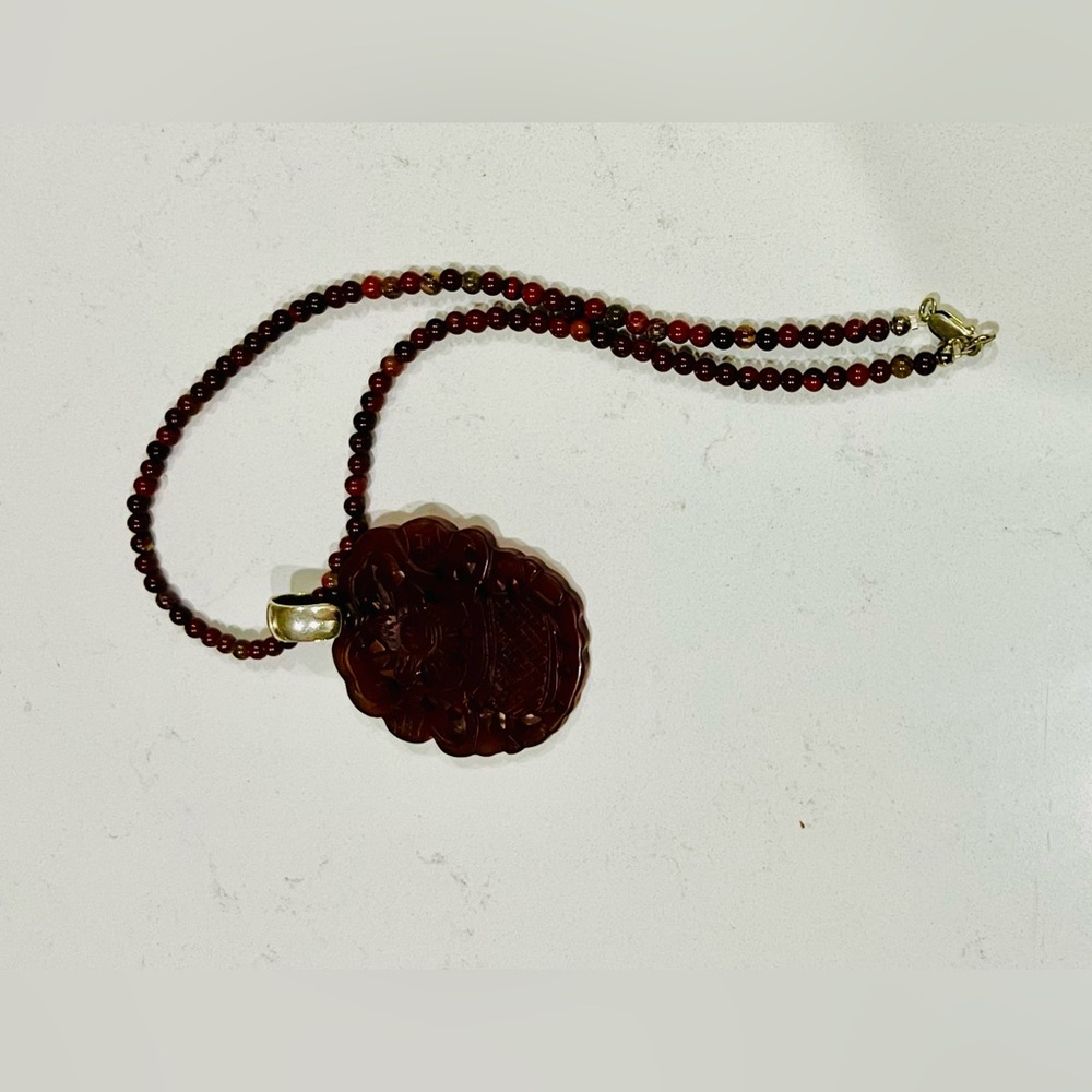 Carved Chinese Jade Pendant Necklace | Sterling Silver | Prosperity Symbol - Picture 5 of 14